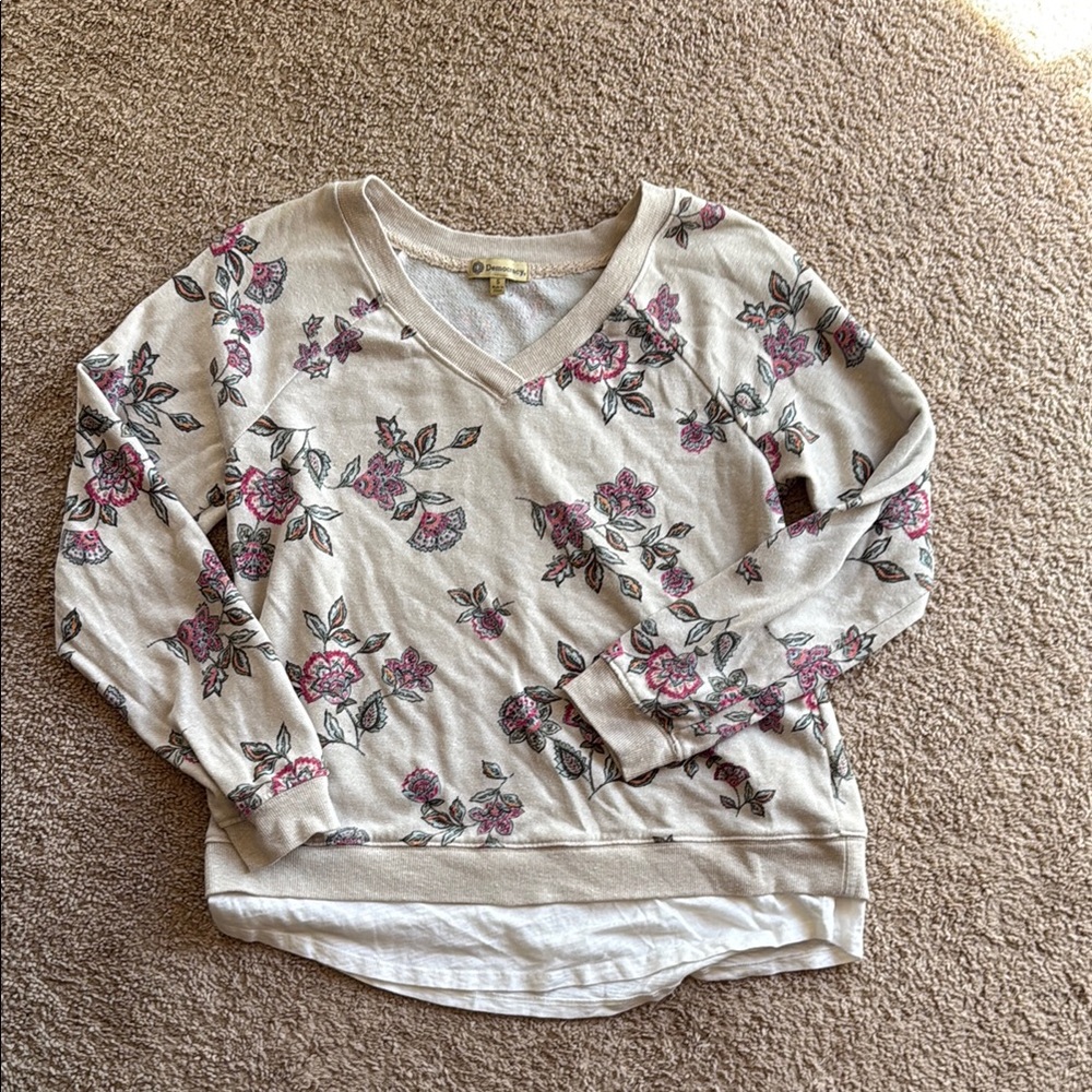 Floral Print Cream and Pink Women's Top